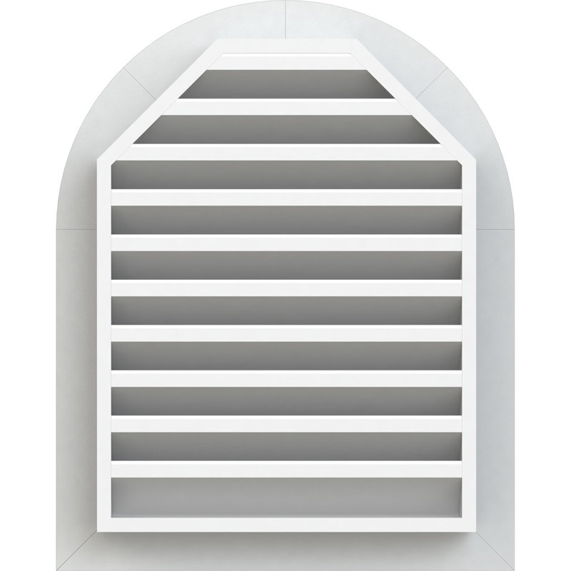 Évent gable à plateau rond en pvc avec cadre plat blanc, H 29 po x l 21 po x P 3 po