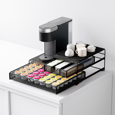 K Cup Organizer for Coffee Station - Sturdy Machine Base 60 Coffee Pod Storage Drawer, Non-Sagging Stand Compatible with Keurig K-Cup Pods(Black)