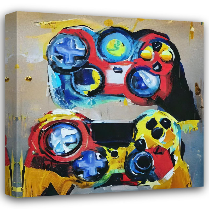 «Video Game contrôleur 128» par Stephen Chambers - peinture sur toile tendue, H 15 po x l 15 po x P 1,5 po