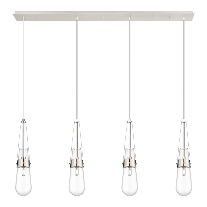 Luminaire suspendu grappe 4 lumières Spradley, Transparent, Nickel poli