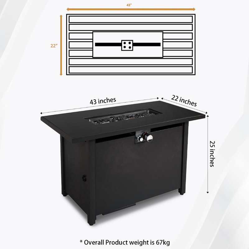 Steel Outdoor Heating Pit Table, 25" H X 42" W, Black, Enjoyable Time Fire Table Outdoors