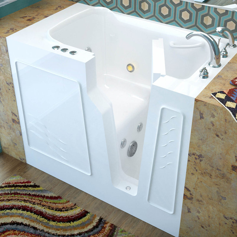 Prairie 45.75'' x 26'' Whirlpool Fiberglass Bathtub with Faucet, Left, White