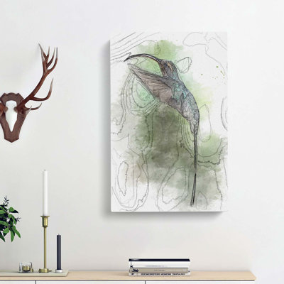 Green Hermit Hummingbird in Abstract - Wrapped Canvas
