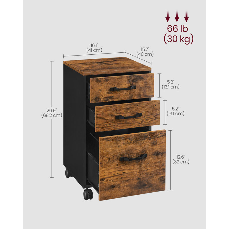 3 Drawers Filing Cabinet, Brown