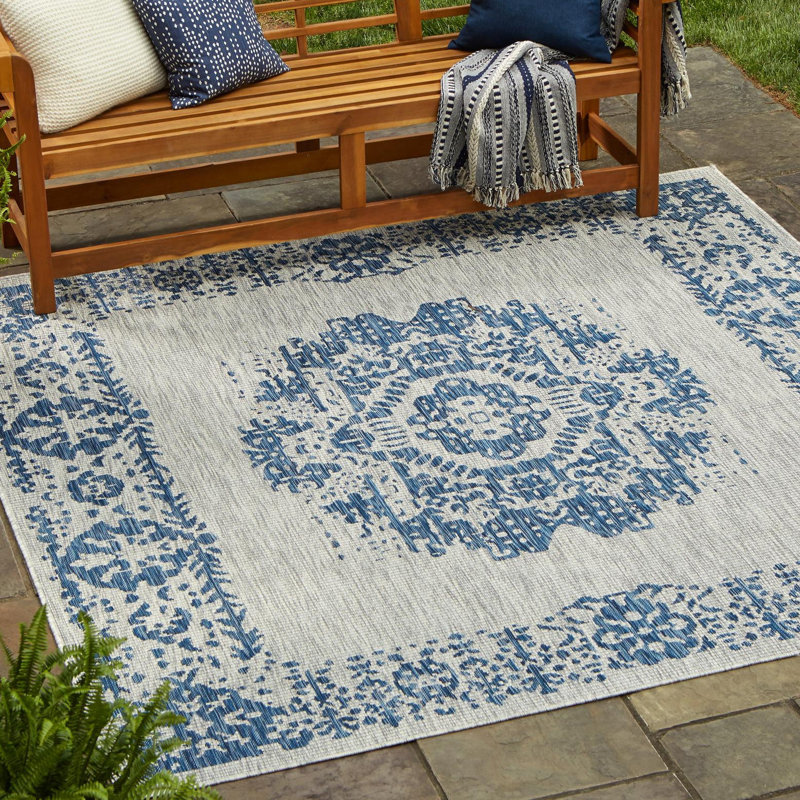 Tapis oriental bleu / gris Cowell, Carré 13 pi