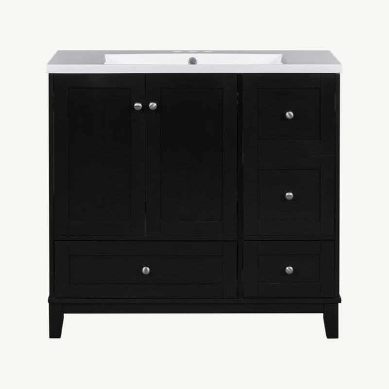 Meuble-lavabo moderne de 36 pouces avec chargement USB, deux portes et trois tiroirs avec meuble-lavabo, petit meuble-lavabo avec lavabo simple - robinets non inclus