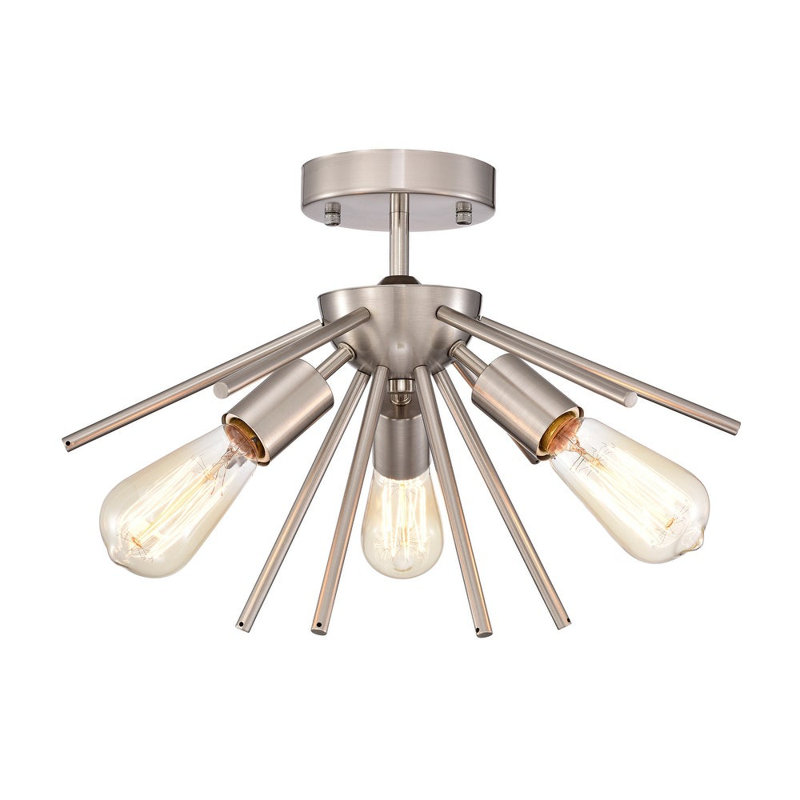Plafonnier semi-encastré 3 lumières 17 po, Nickel poli