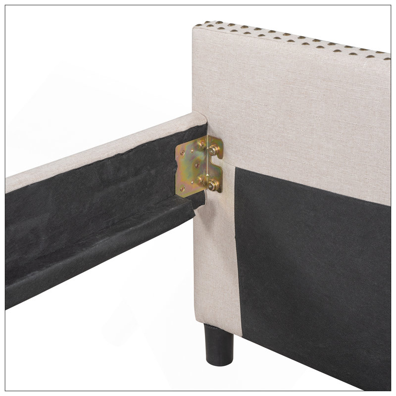 Upholstered Daybed With Two Drawers, Wood Slat Support, Full Size, Beige