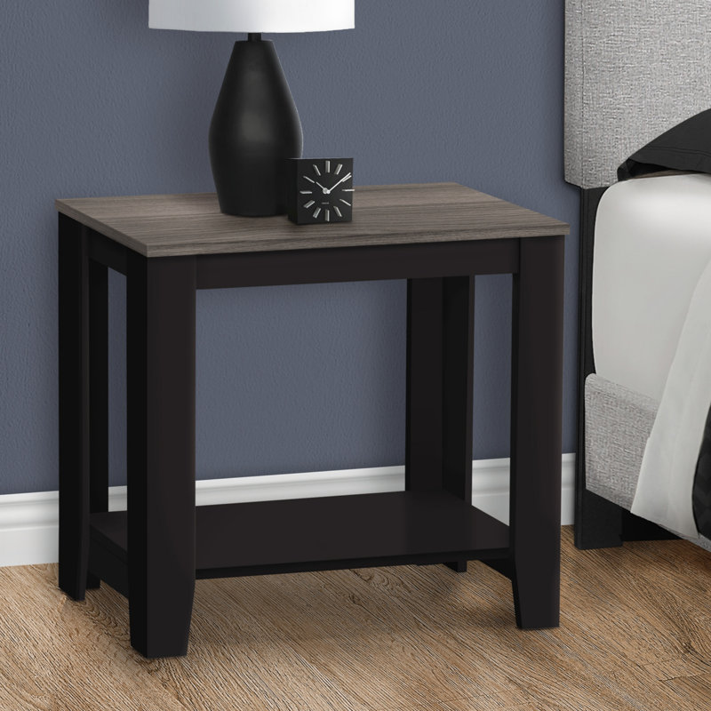 Table d'appoint, côté, bout, table de chevet, lampe, salon, chambre à coucher, stratifié noir et gris, transitionnel, Noir
