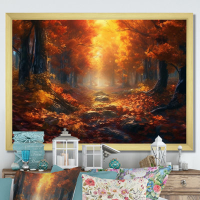 Forest Serenity Afternoon Sunlight In Autumn I - Forest Canvas Print Wall Art