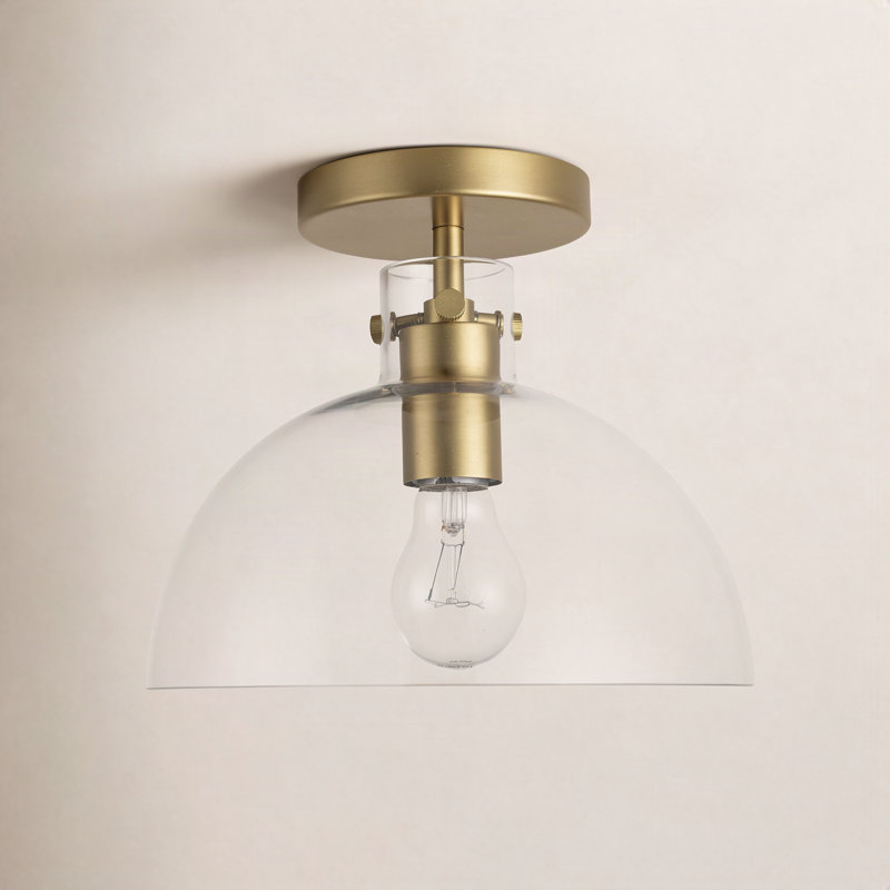 Martins Single Light Glass Semi Flush Mount, Antique Gold