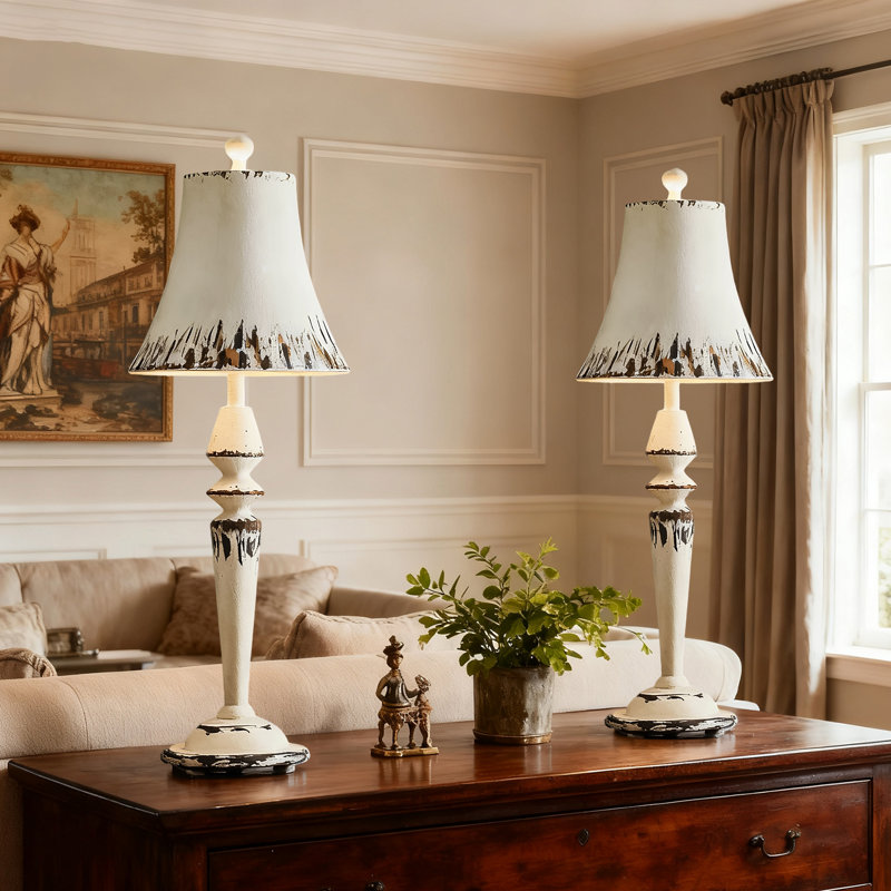 31.75" White Resin Table Lamp