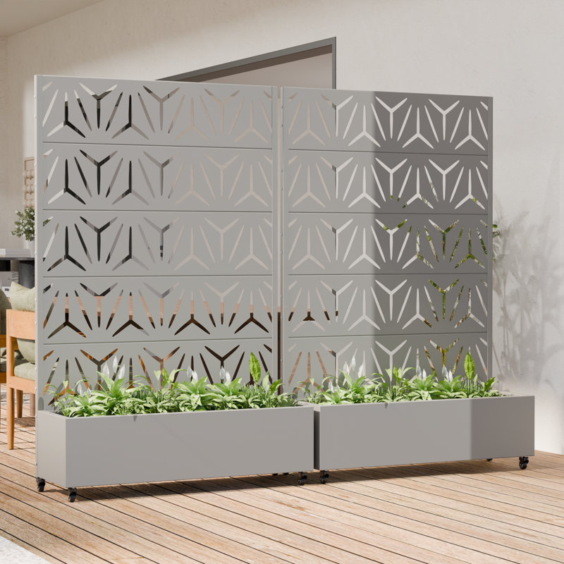 72" H x 47" W x 16" D Outdoor Metal Planter Box with Trellis Decor Raised Garden Bed with Lattice Panel and Wheels for Patio