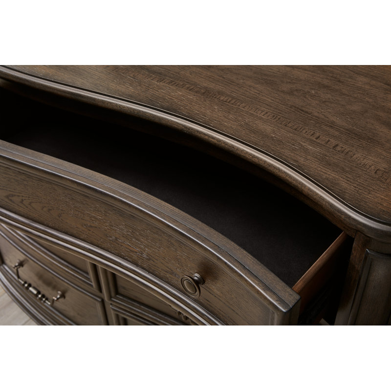 Très grand lit tapissier à panneau et commode à tiroirs avec miroir, Ensemble de 3 pièces : lit, commode, miroir