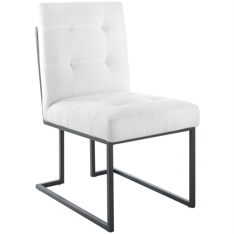 Privy Black Stainless Steel Upholstered Fabric Dining Chair by Modway, White