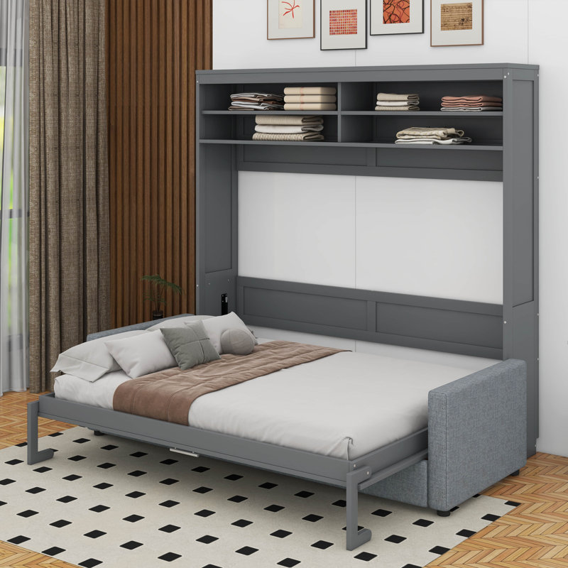 Grand lit escamotable avec canapé, Gris