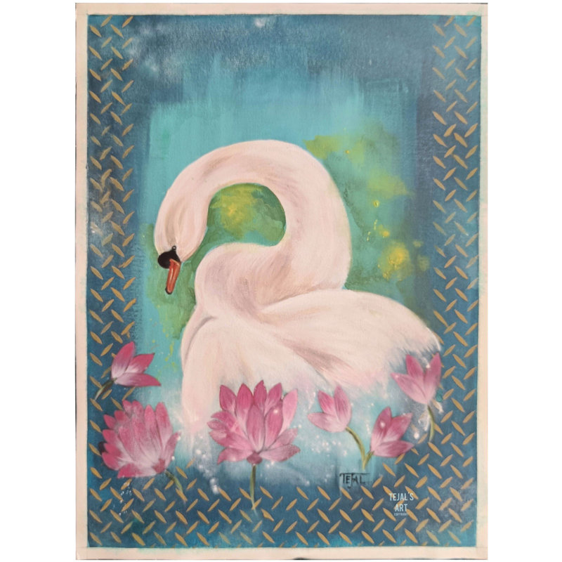 Raj Hans - magnifique cygne | Acrylique sur toile | Par Tejal Modi | Avec cadre