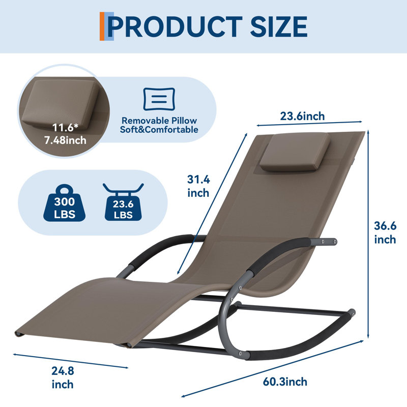 Ensemble de 2 chaises longues de patio ergonomiques réglables - Fauteuil inclinable d'extérieur avec textilène respirant, acier toutes saisons, coussin, base antidérapante, capacité de 300 lb, brun - assemblage facile, spécifications: 2