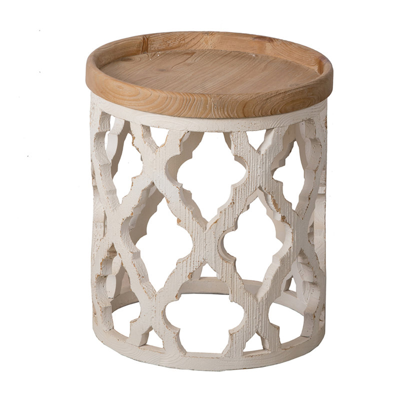 23" Large Distressed White Side Table(Only Including Coffee Table,Without Chairs)