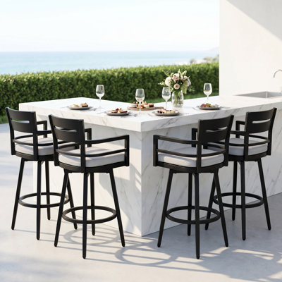  Ensemble de 4 tabourets de bar pivotants en aluminium toutes saisons à hauteur de siège avec coussin (ensemble de 4)