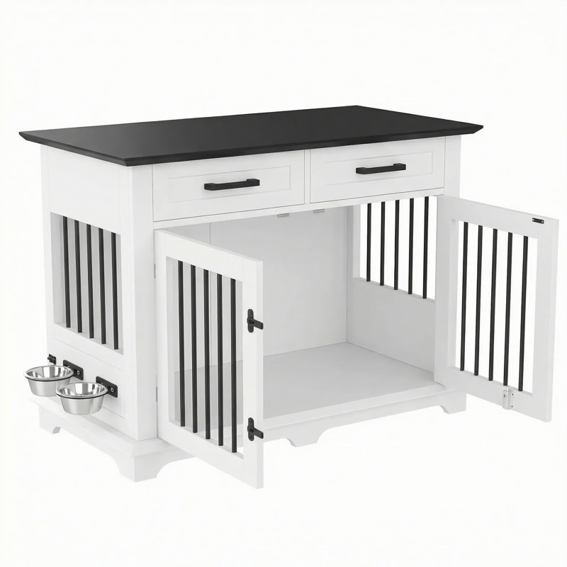Mobilier pour cage de chien avec tiroirs et bols rotatifs