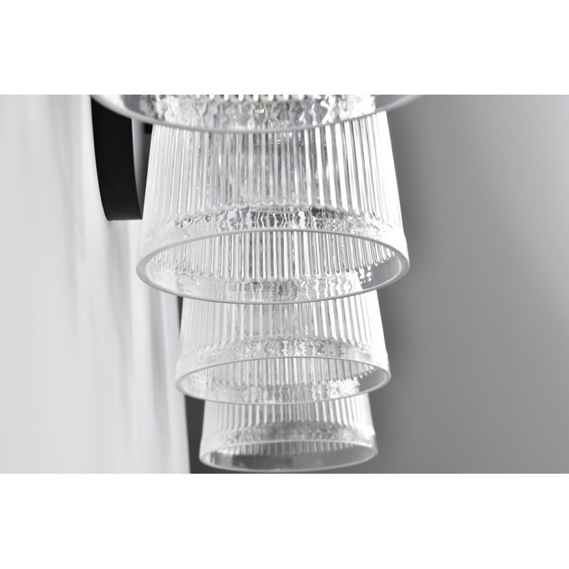 Amissa - coiffeuse - finition noir mat - verre nervuré transparent, 33,5 po de largeur, Quatre lumières