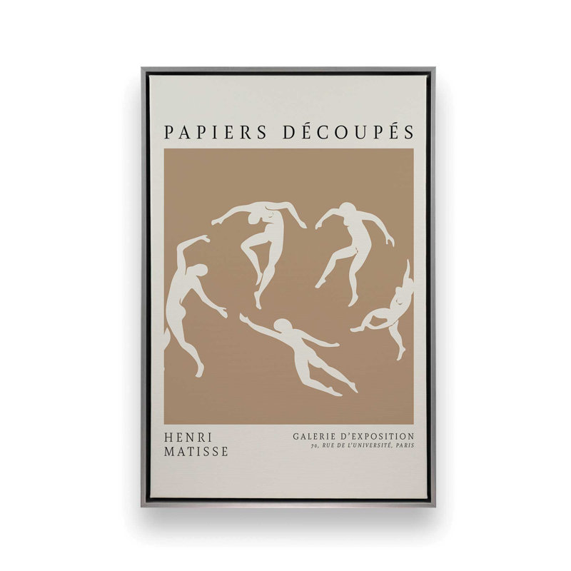 La danse en brun clair de Matisse, H 36,75 po x l 24,75 po x P 1,75 po, Cadre flottant en chrome poli