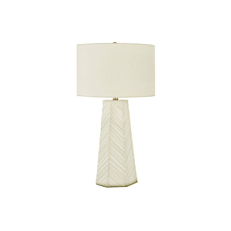 Lampe de table moderne en céramique blanche avec abat-jour en lin ivoire et gradation à 3 voies