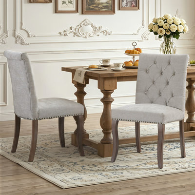 Chaises de salle à manger rembourrées en chenille avec structure en bois massif, chaise d'appoint de cuisine moderne à haut dossier de style Mid-Century (ensemble de 2)