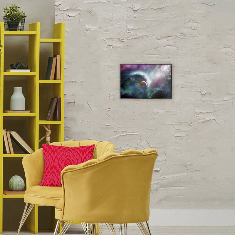 Eclipsing Cosmos Planets, estampe numérique, conception par Ali Chris, H 12 po x l 18 po, Giclée encadrée noir minuit