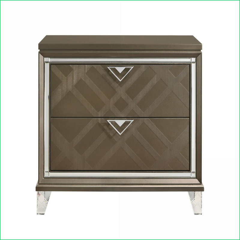 Table de chevet moderne 2 tiroirs Dark Champagne