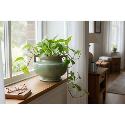 Green Speckled Ceramic Jardinière Planter