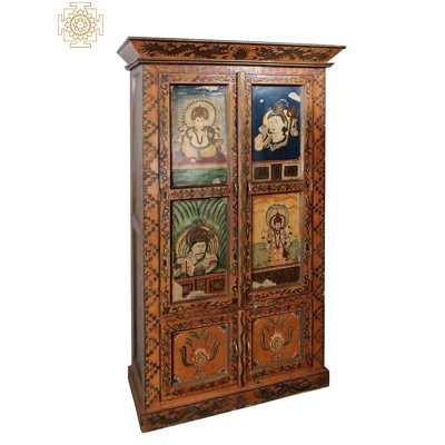 Armoire de rangement 76 po en bois peinte à la main avec œuvre d'art de la divinité de style rétro 76 po