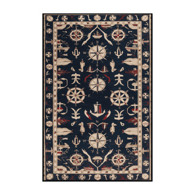 Washable Mediterranean maritime Nautical Area Rug