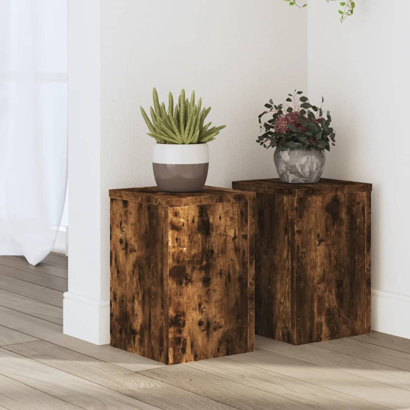 Plant Stand - Set of 2, Smoked Oak, 30cm H x 20cm W x 20cm D