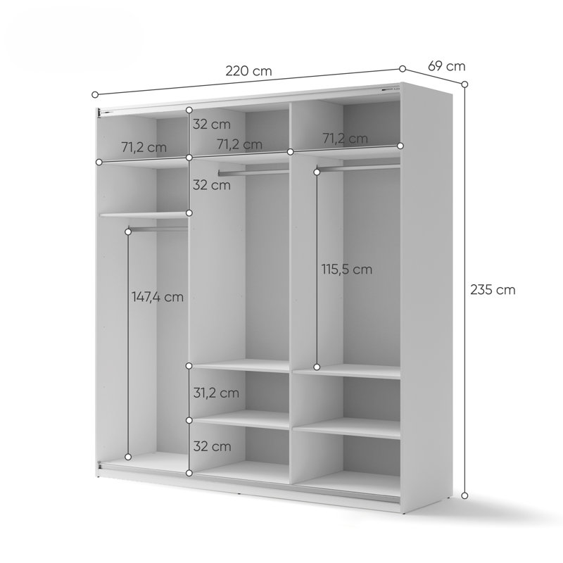 Swanhild Laminate Wardrobe, 235cm H x 220cm W x 69cm D
