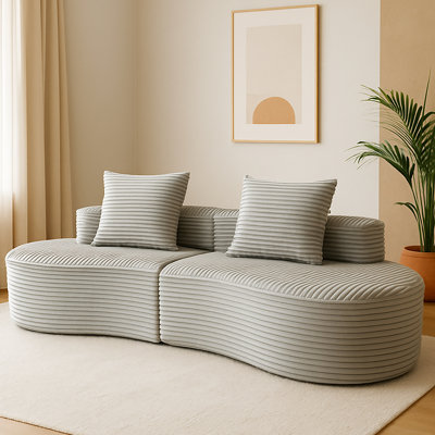 Siège 2 places gris fumée avec velours côtelé luxueux, all design, apparence moderne, sans assemblage, rembourrage en éponge haute densité et coussins décoratifs Moon Bay en gris
