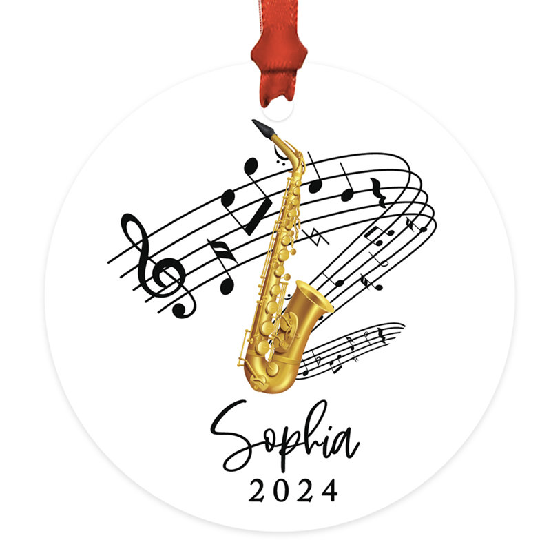 Décoration de Noël personnalisée en métal ornement saxophone notes noires, Oui