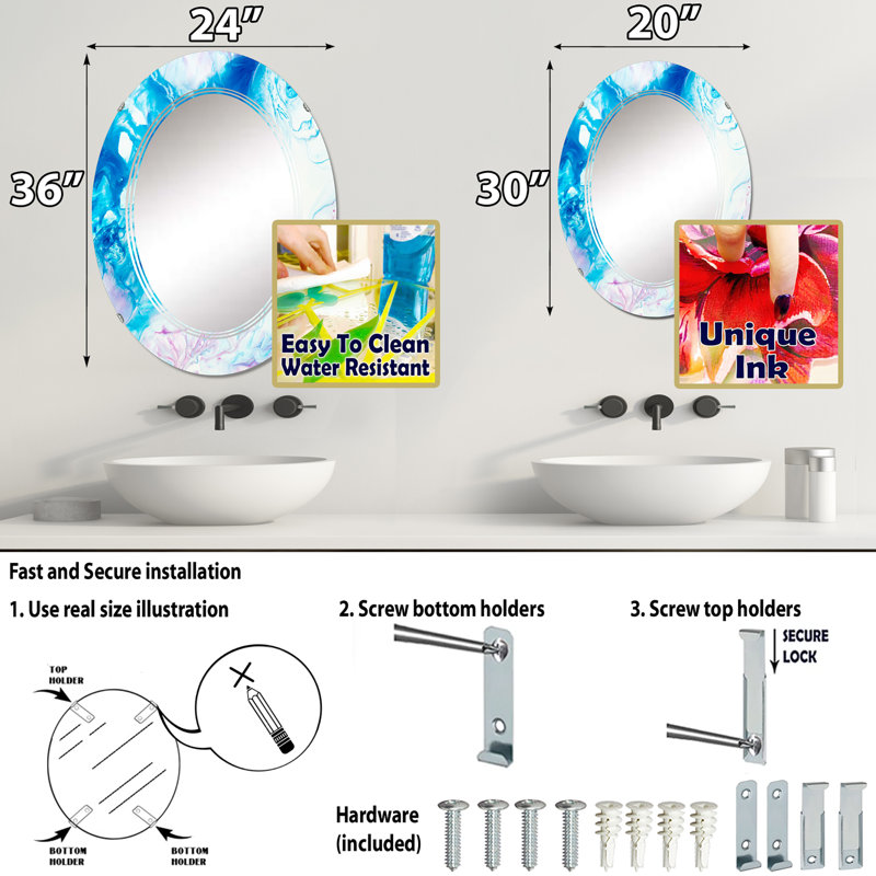 Miroir de salle de bain sans cadre, 36 po x 24 po
