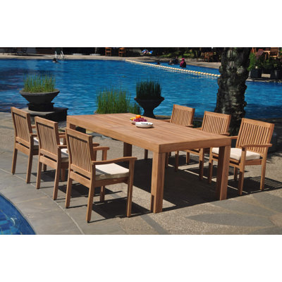 Quickep 10 - Person Teak Wood Patio Dining Set with Rectangular Table