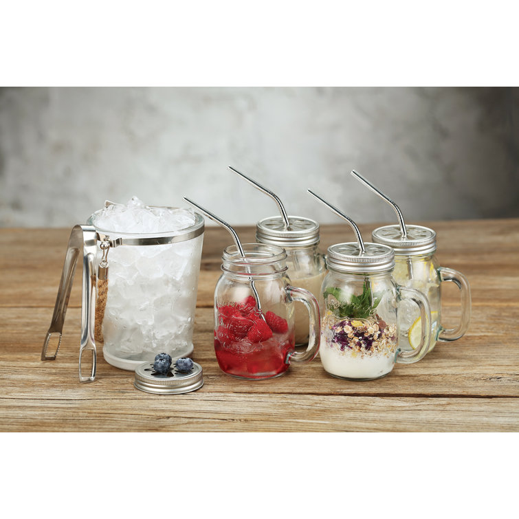 6-Piece Clear Mason Jars - 16 oz, Glass Drink Bottle with Lid and  Straw,Frozen Juice Cup,Travel Mug