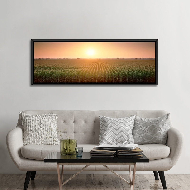 Vue panoramique du champ de maïs pendant le lever du soleil, Sacramento, Californie - reproduction de photo sur toile tendue
