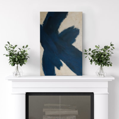 Navy Blue Abstract Canvas Wall Art - Modern Brushstroke Painting Print, Contemporary Art Print for Living Room, Office, or Bedroom Decor