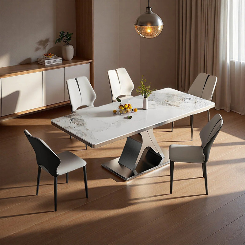Ensemble de table de salle à manger simple de luxe, 7 pièces : table, 6 chaises, H 29,52 po x l 59,05 po x P 31,49 po