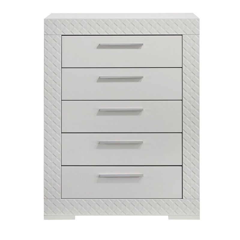 Commode 5 tiroirs en bois blanc Blanca