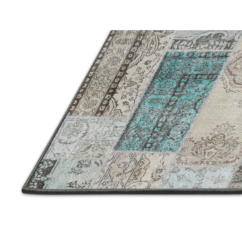 Tapis contemporain bleu / gris, Rectangle 8 pi x 12 pi