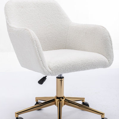 Modern Teddy Fabric Material Adjustable Height 360 Revolving Home Office Chair With Gold Metal Legs And Universal Wheel For Indoor