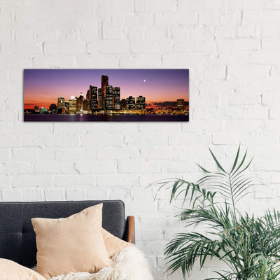 Night Skyline Detroit Mi by Panoramic Images - Wrapped Canvas Panoramic Painting