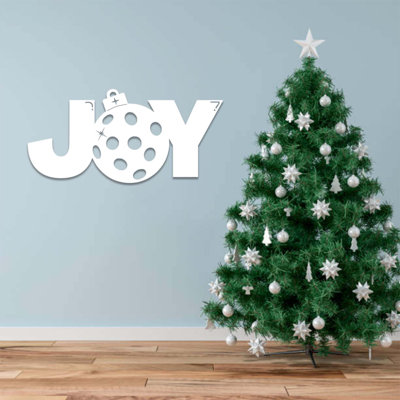 Christmas JOY Metal Wall Art - Holiday Wall Decor Sign - Festive Winter Home Decoration - JOY Script Design Sculpture - Rustic Farmhouse Wall Hanging - Modern Industrial Metal Art - Seasonal Statement Art Piece
