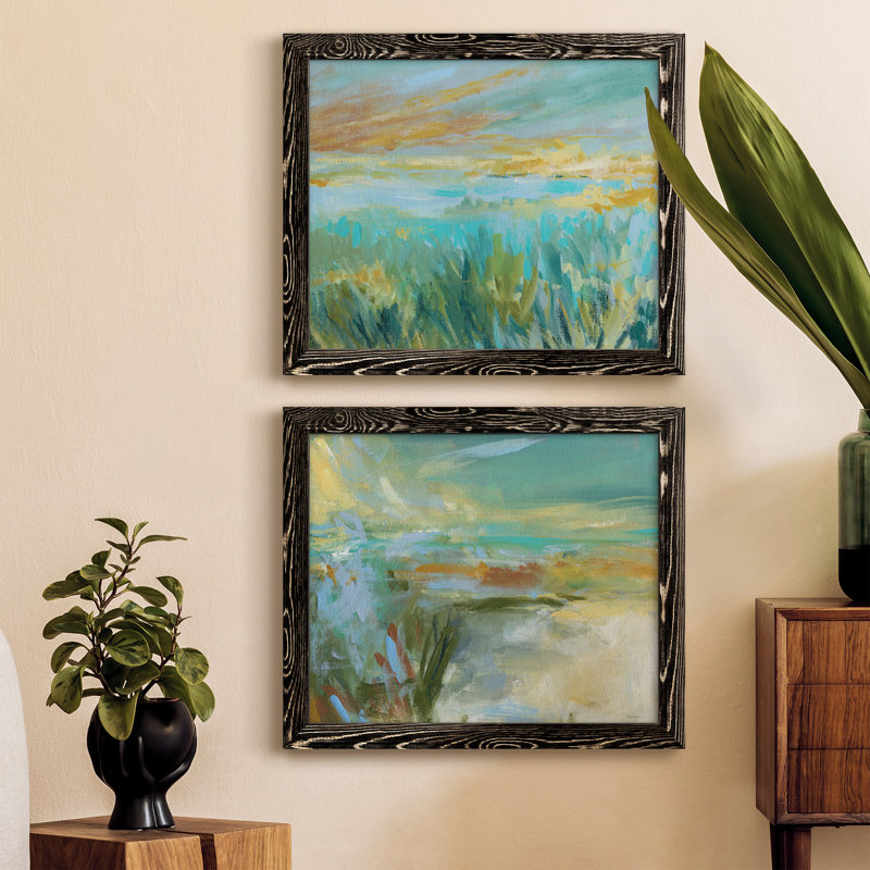 Grassy Beach - Ensemble de 2 peintures sur toile encadrées, H 31 po x l 44 po x P 1 po, Cadre noir